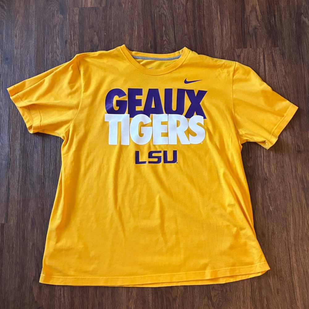 Nike LSU Geaux Tigers Graphic T-Shirt Men's XXL Yellow NCAA College Tee